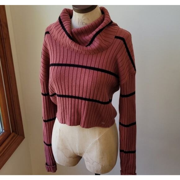 Guess Cropped Cowl Neck Striped Sweater M - Picture 3 of 13